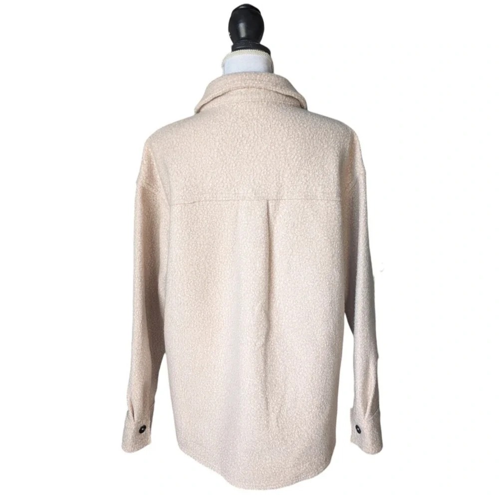 La Miel Blush Pink Tan Boucle Tan Thick Shacket Button Front Sz Small Oversized